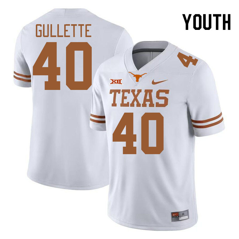 Youth #40 Derion Gullette Texas Longhorns 2023 College Football Jerseys Stitched-White